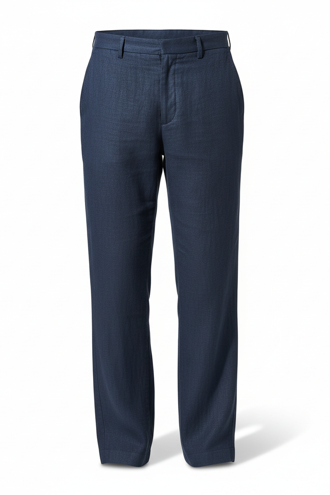 Pantalon En Lin Homme Bleu Marine Ample Droit Décontracté - vue 3