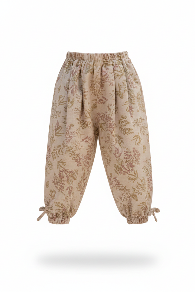 Pantalon En Lin Ample Floral Beige Décontracté Fille - vue 3