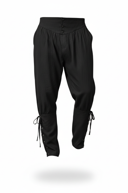 Pantalon En Lin Noir Ample Lacets Médiéval Homme - vue 3
