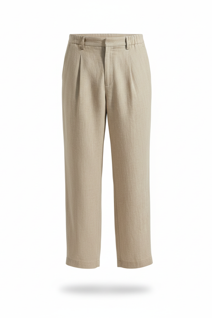 Pantalon En Lin Beige Ample Droit Décontracté Homme - vue 3