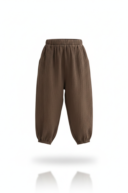 Pantalon En Lin Enfant Ample Marron Décontracté Léger - vue 3