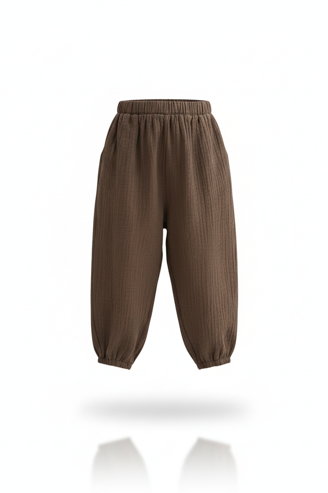 Pantalon En Lin Enfant Ample Marron Décontracté Léger - vue 3