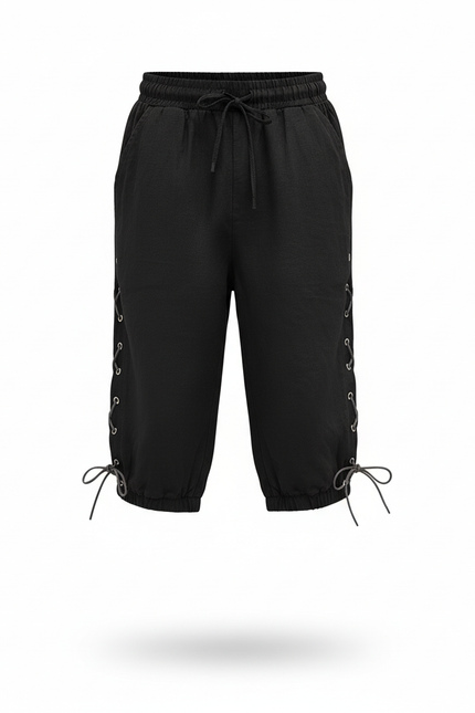 Pantalon En Lin Noir Ample Décontracté Lacets Enfant - vue 3