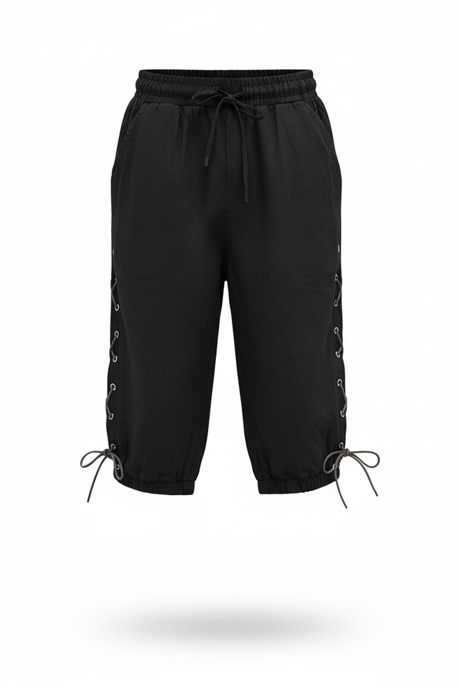 Pantalon En Lin Noir Ample Décontracté Lacets Enfant - vue 3