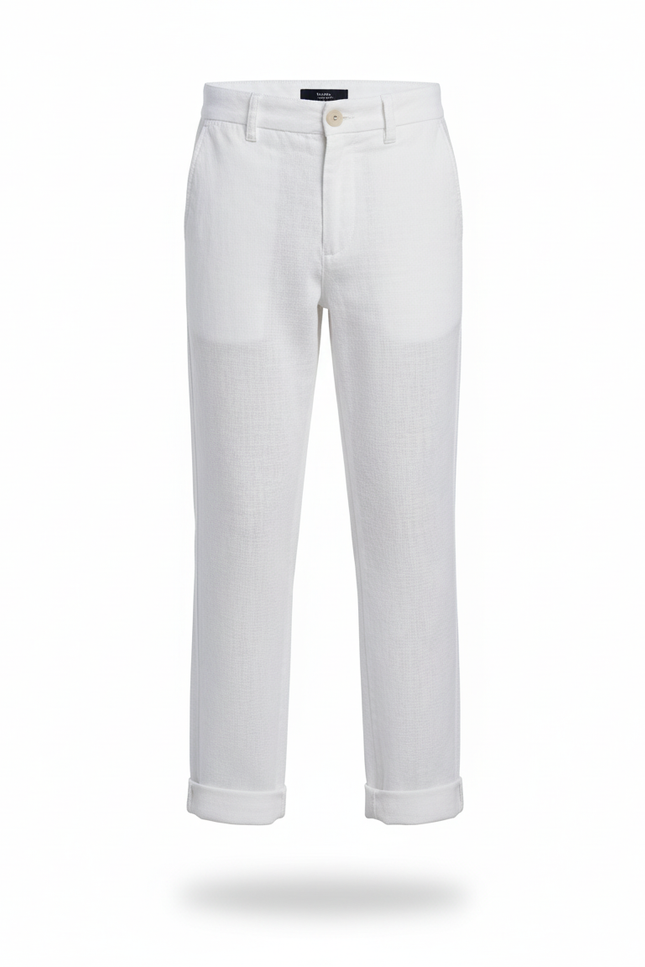 Pantalon En Lin Blanc Droit Enfant Élégant Décontracté - vue 3