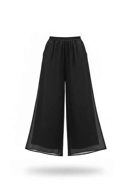 Pantalon En Lin Noir Ample Fluide Élastique Fille - vue 3