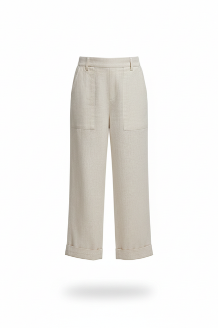 Pantalon En Lin Beige Ample Décontracté Fille - vue 3