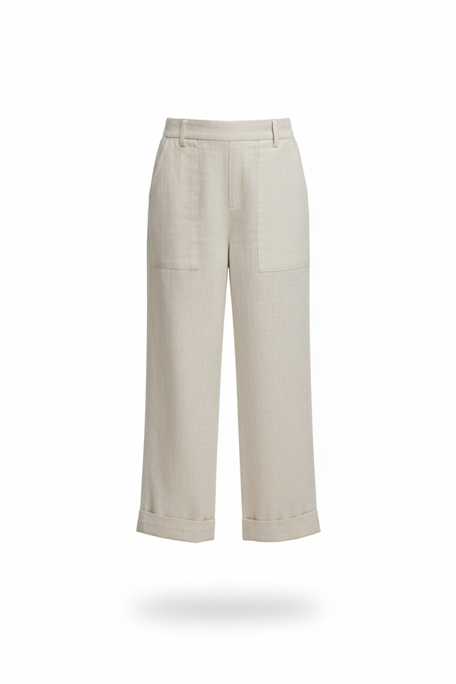 Pantalon En Lin Beige Ample Décontracté Fille - vue 3