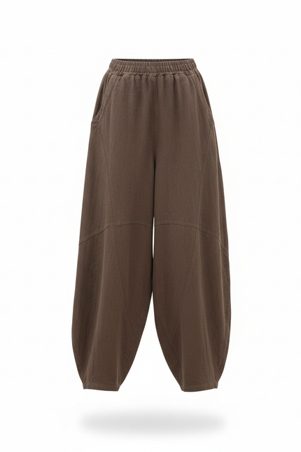 Pantalon En Lin Marron Ample Fluide Confortable Femme - vue 3