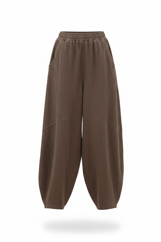 Pantalon En Lin Marron Ample Fluide Confortable Femme - vue 3