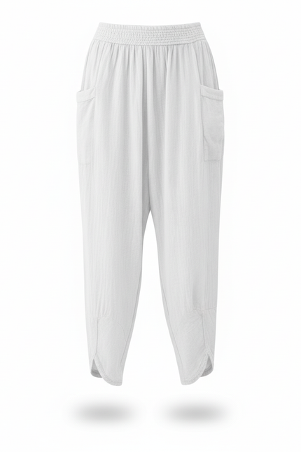 Pantalon En Lin Blanc Ample Décontracté Confortable Femme - vue 3