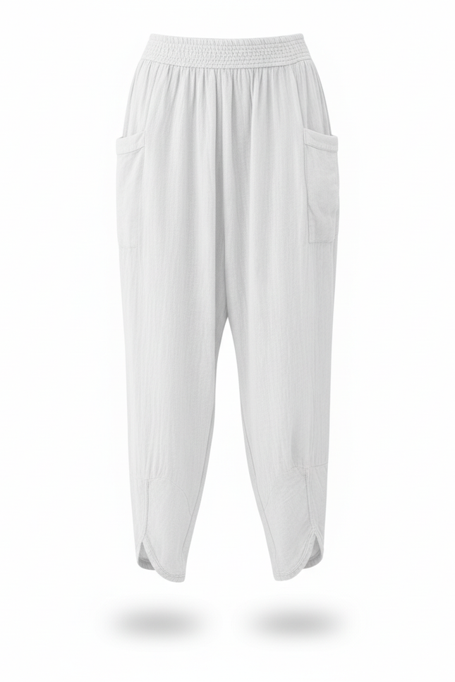 Pantalon En Lin Blanc Ample Décontracté Confortable Femme - vue 3