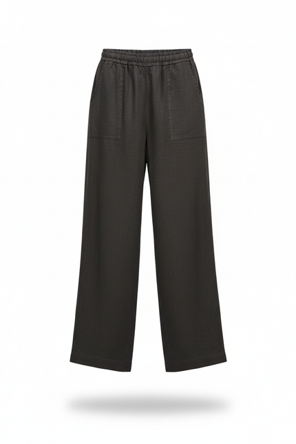 Pantalon En Lin Femme Anthracite Coupe Ample - Noir - vue 3