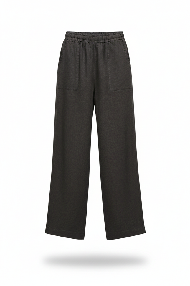 Pantalon En Lin Femme Anthracite Coupe Ample - Noir - vue 3