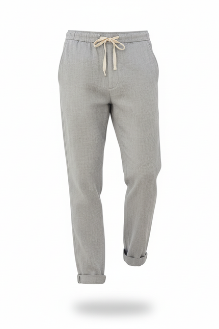 Pantalon En Lin Gris Clair Décontracté Cordon Homme - vue 3