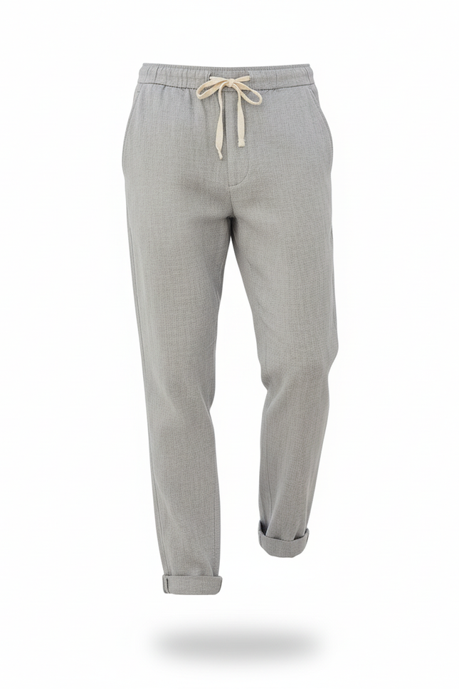 Pantalon En Lin Gris Clair Décontracté Cordon Homme - vue 3