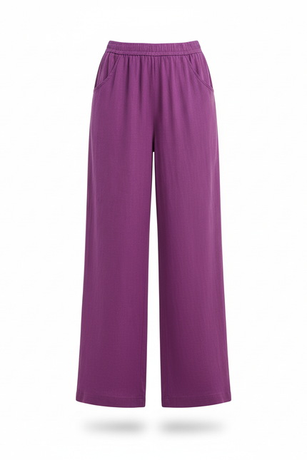 Pantalon En Lin Violet Ample Fluide Décontracté Élégant - vue 3