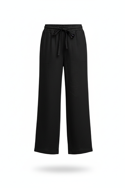 Pantalon En Lin Noir Ample Décontracté Fille Cordon - vue 3