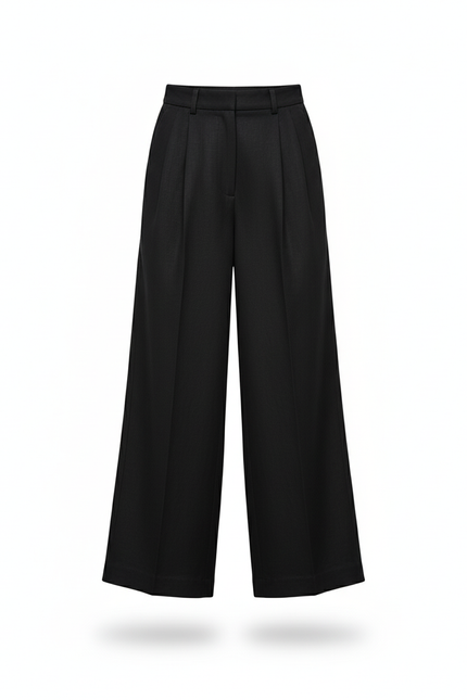 Pantalon En Lin Noir Ample Décontracté Fluide Fille - vue 3