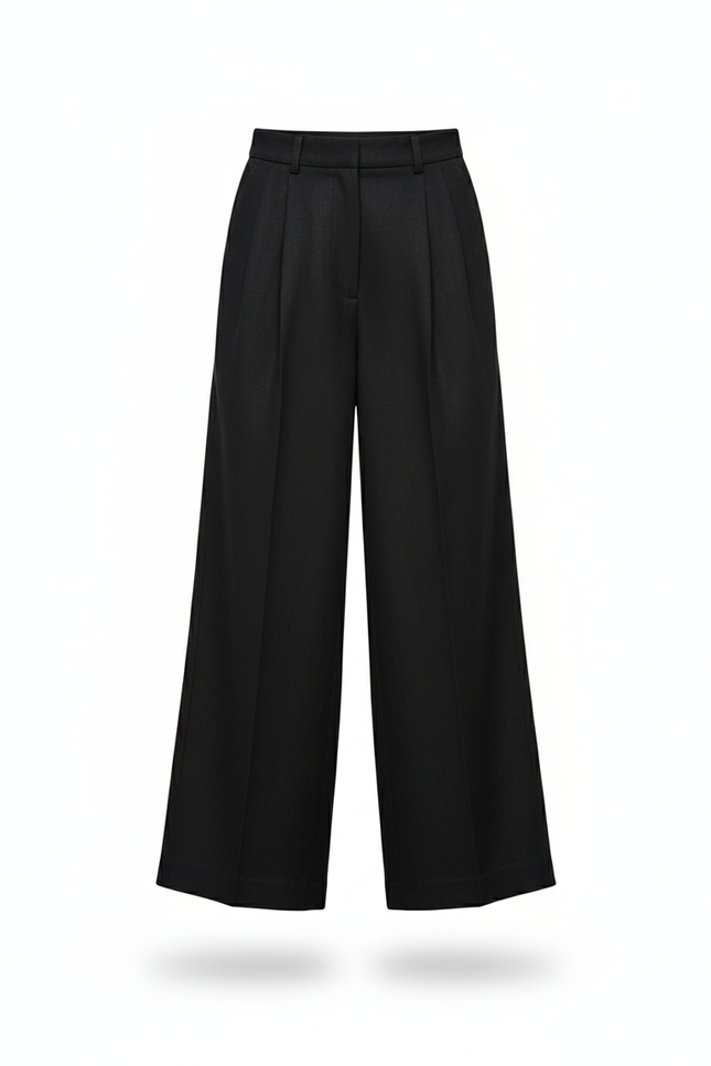 Pantalon En Lin Noir Ample Décontracté Fluide Fille - vue 3