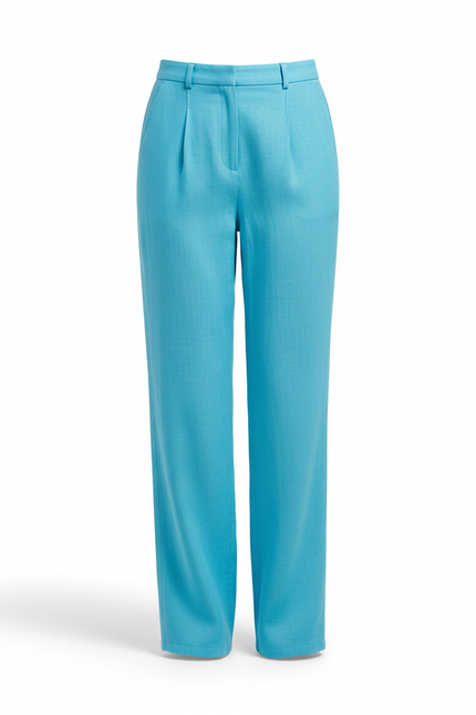 Pantalon En Lin Bleu Ample Taille Haute Fluide Décontracté - vue 3