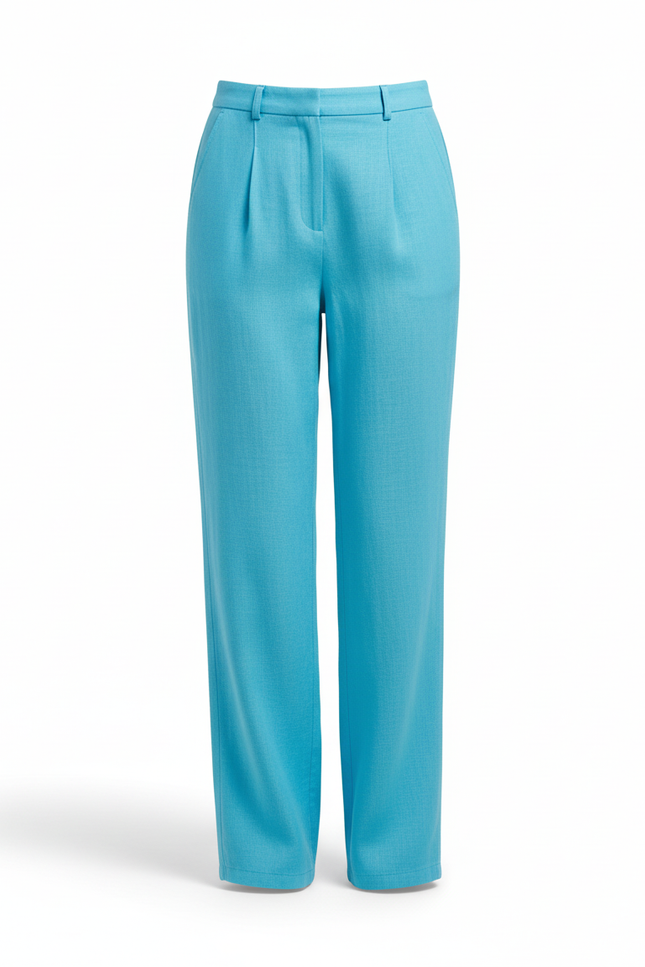Pantalon En Lin Bleu Ample Taille Haute Fluide Décontracté - vue 3
