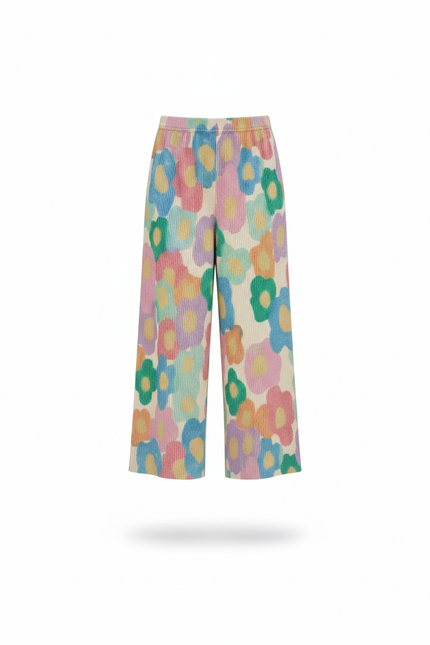 Pantalon En Lin Plissé Fleurs Multicolores Ample Fille - vue 3