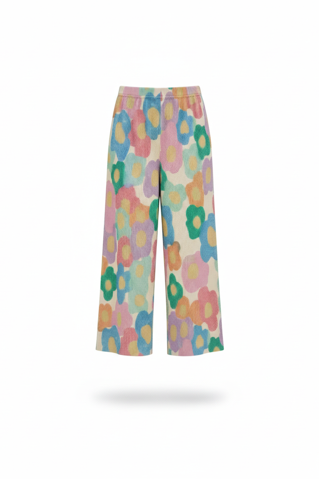 Pantalon En Lin Plissé Fleurs Multicolores Ample Fille - vue 3