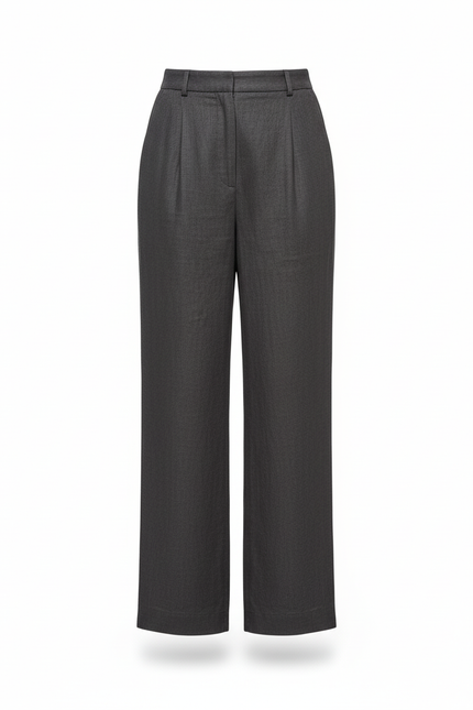 Pantalon En Lin Gris Ample Fluide Élégant - vue 3