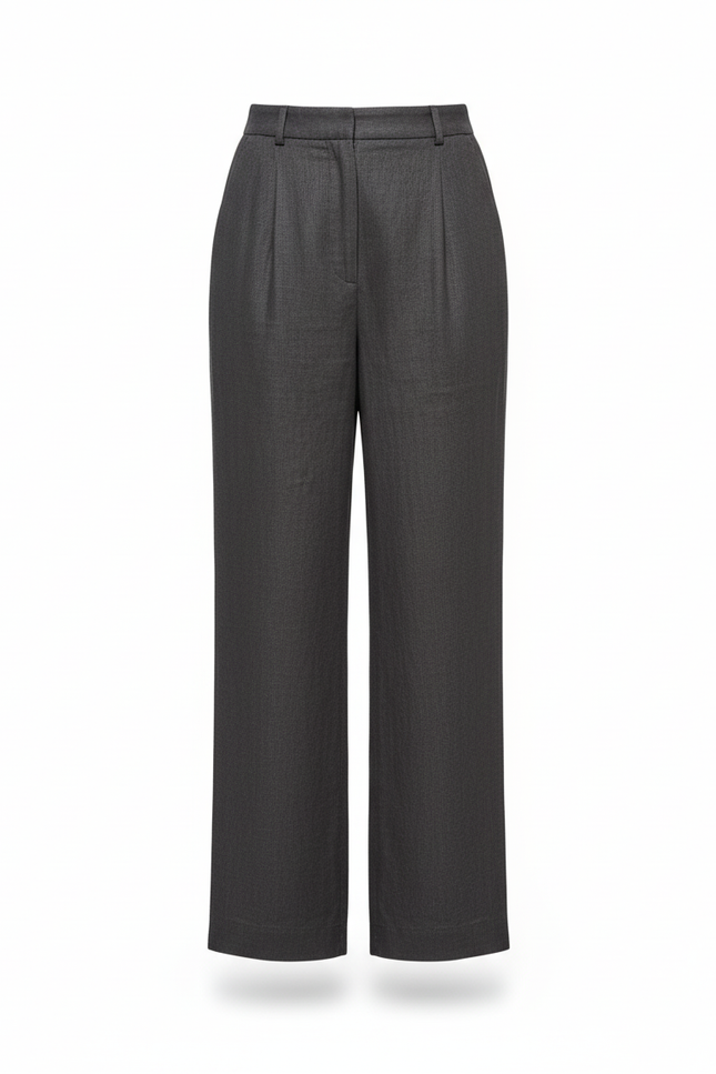 Pantalon En Lin Gris Ample Fluide Élégant - vue 3