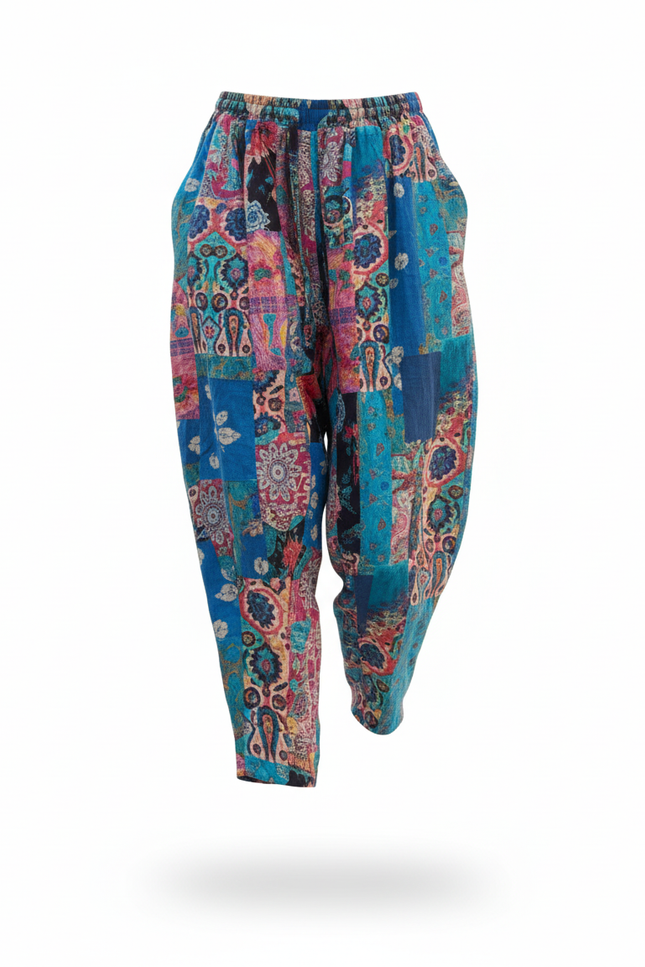 Pantalon En Lin Ethnique Ample Imprimé Coloré - vue 3