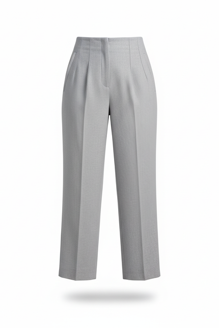 Pantalon En Lin Gris Clair Coupe Droite Élégant Femme - vue 3