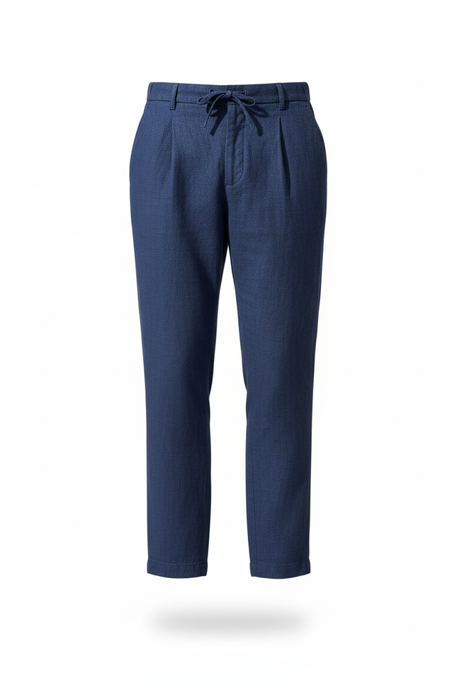 Pantalon En Lin Bleu Plissé Décontracté Cordon Homme - vue 3