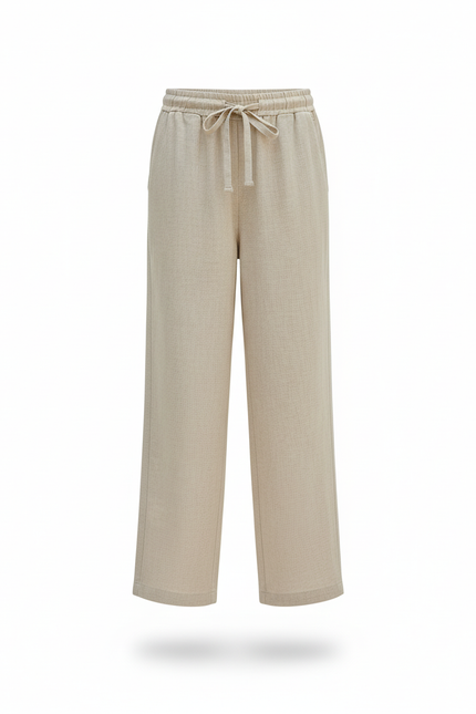 Pantalon En Lin Beige Ample Décontracté Fille Cordon - vue 3