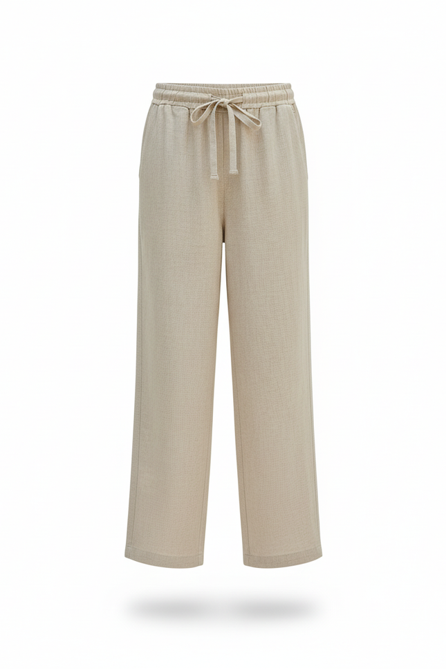 Pantalon En Lin Beige Ample Décontracté Fille Cordon - vue 3