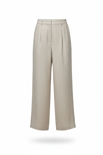 Pantalon En Lin Beige Ample Plissé Fluide - vue 3