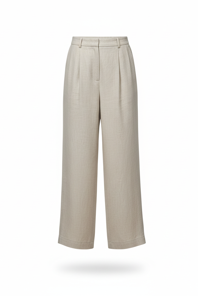 Pantalon En Lin Beige Ample Plissé Fluide - vue 3