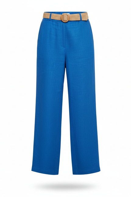 Pantalon En Lin Bleu Ample Fluide Décontracté Chic - vue 3