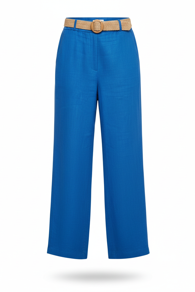 Pantalon En Lin Bleu Ample Fluide Décontracté Chic - vue 3