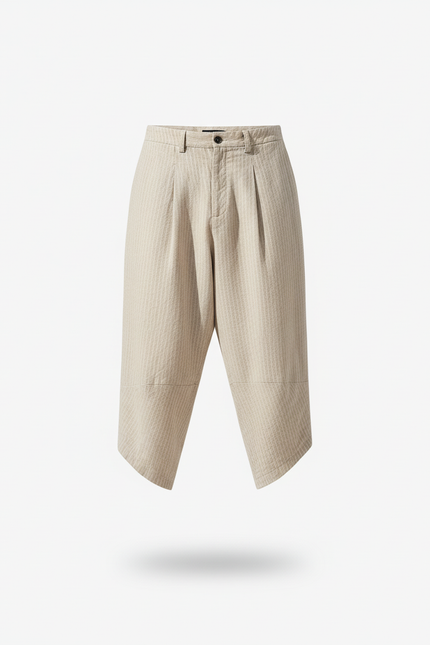 Pantalon En Lin Beige Ample Rayé Décontracté Homme - vue 3