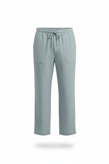 Pantalon En Lin Homme Ample Droit Décontracté Cordon - Bleu - vue 3