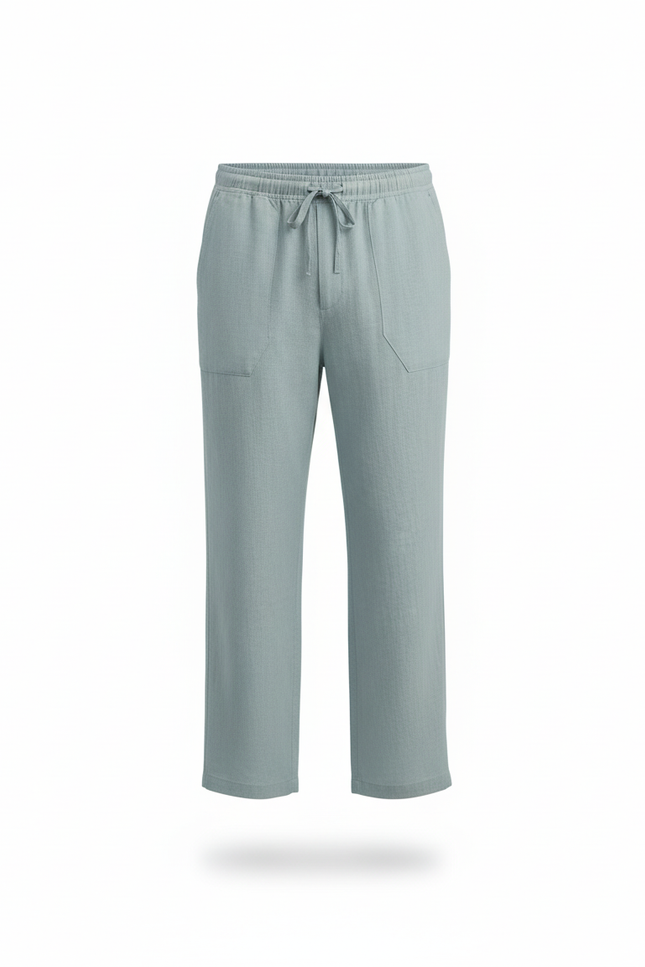 Pantalon En Lin Homme Ample Droit Décontracté Cordon - Bleu - vue 3