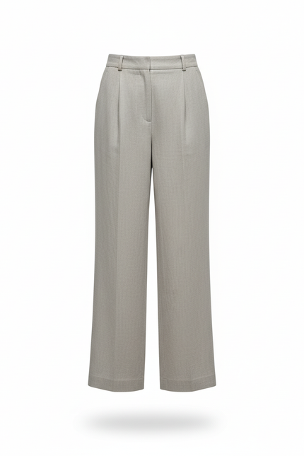Pantalon En Lin Gris, Ample, Décontracté, Taille Haute - vue 3