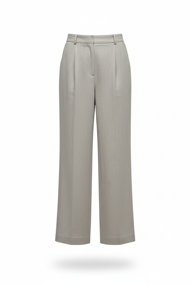 Pantalon En Lin Gris, Ample, Décontracté, Taille Haute - vue 3