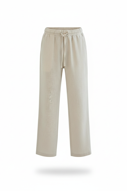 Pantalon En Lin Beige Droit Ample Cordon Enfant - vue 3