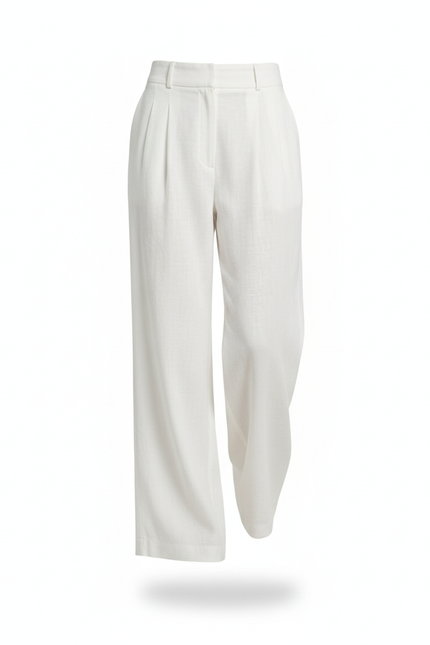 Pantalon En Lin Blanc Ample Plissé Élégant Femme - vue 3