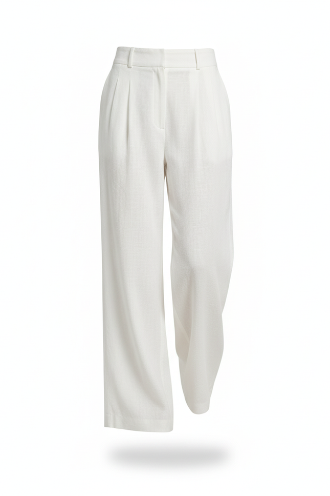 Pantalon En Lin Blanc Ample Plissé Élégant Femme - vue 3