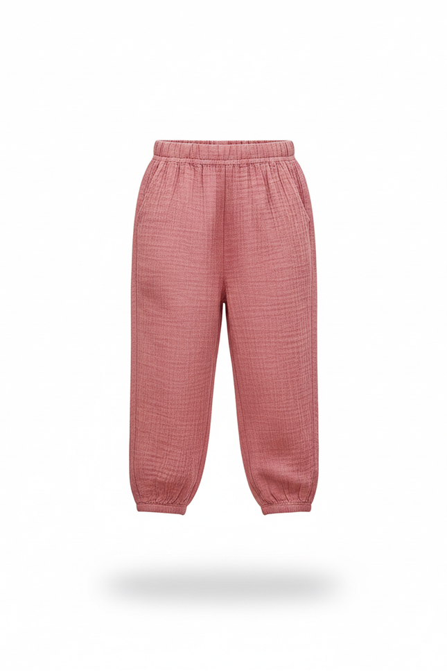 Pantalon En Lin Rose Plissé Ample Fille Léger - vue 3