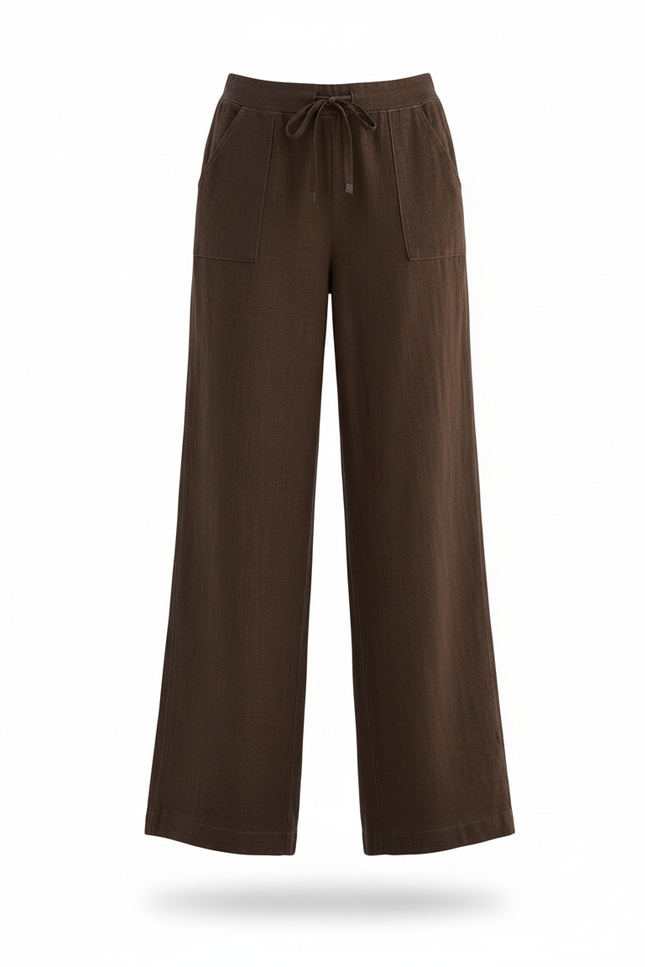 Pantalon En Lin Femme Marron Large - vue 3