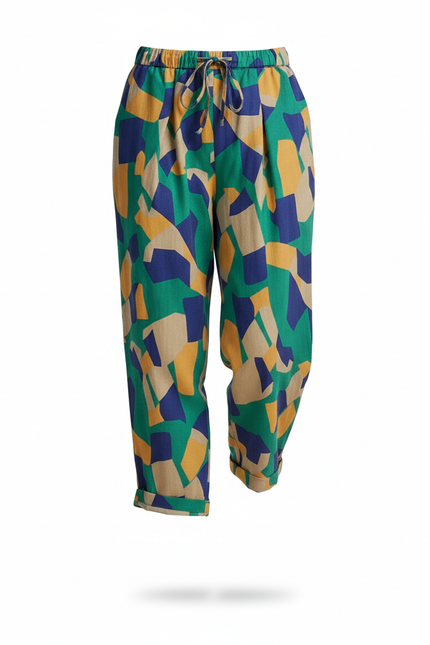 Pantalon En Lin Imprimé Géométrique Ample Décontracté Fluide - Multicolore - vue 3